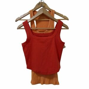 Madewell & Aerie‎ Womens Henley Ribbed Stretch Tank Tops Size S Orange Basic NEW